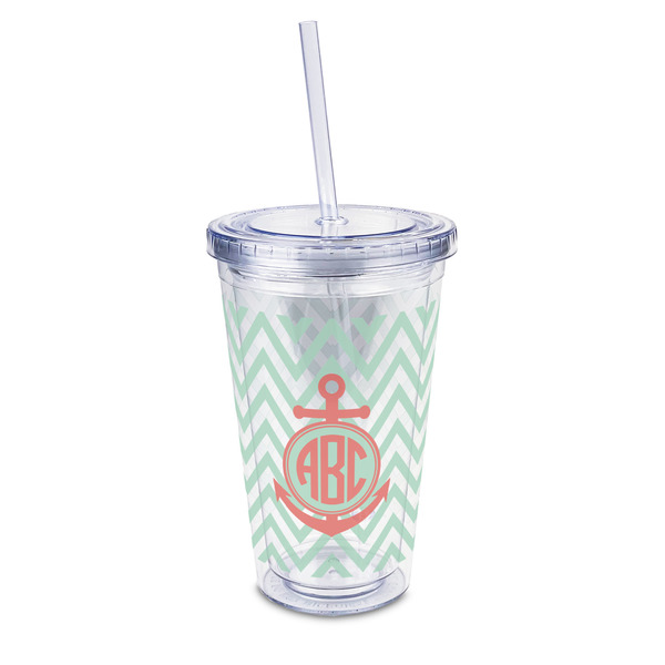 Custom Chevron & Anchor 16oz Double Wall Acrylic Tumbler with Lid & Straw - Full Print (Personalized)