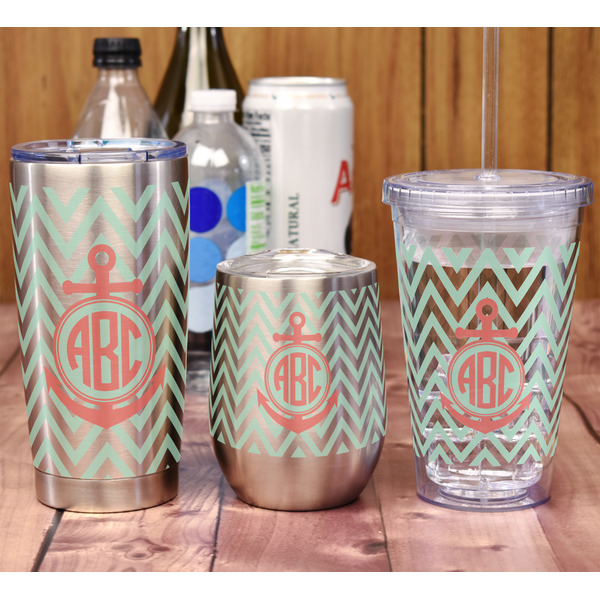 Chevron & Anchor Acrylic Tumbler - Full Print - In Context