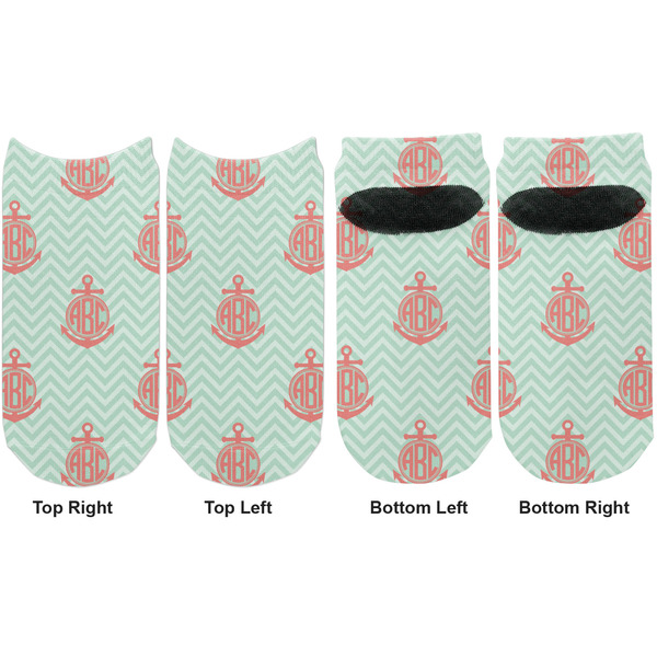 Chevron & Anchor Adult Ankle Socks - Double Pair - Front and Back - Apvl