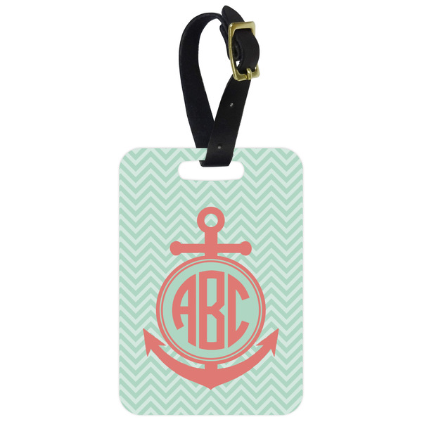 Custom Chevron & Anchor Metal Luggage Tag w/ Monogram