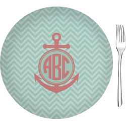 Chevron & Anchor Glass Appetizer / Dessert Plate 8" (Personalized)
