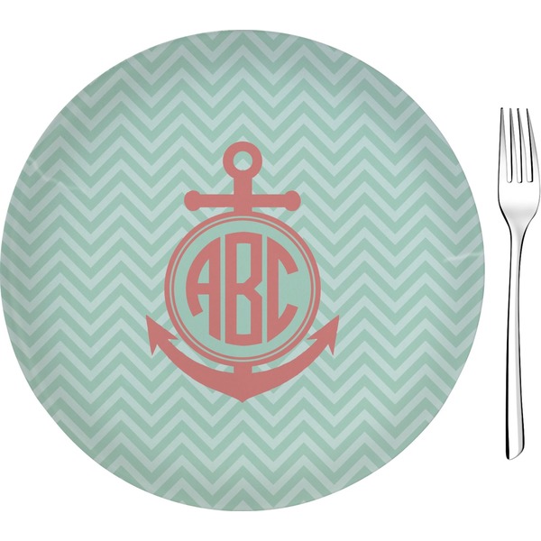 Custom Chevron & Anchor Glass Appetizer / Dessert Plate 8" (Personalized)