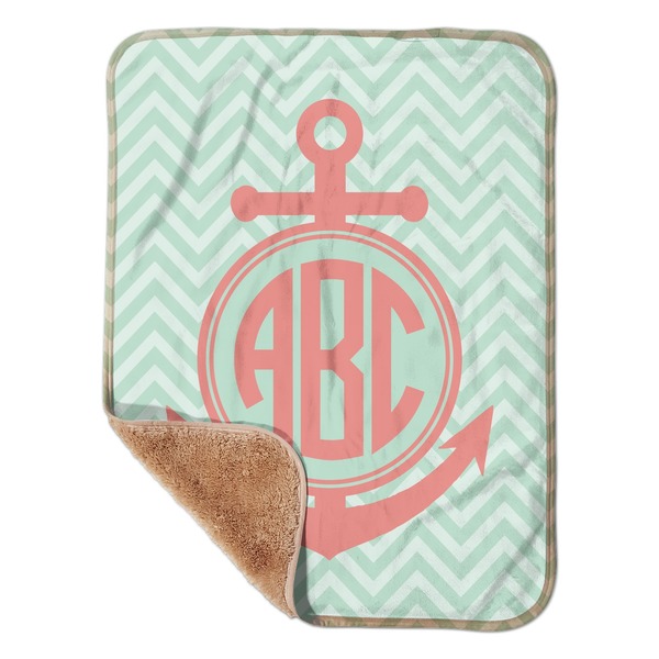 Custom Chevron & Anchor Sherpa Baby Blanket - 30" x 40" w/ Monograms