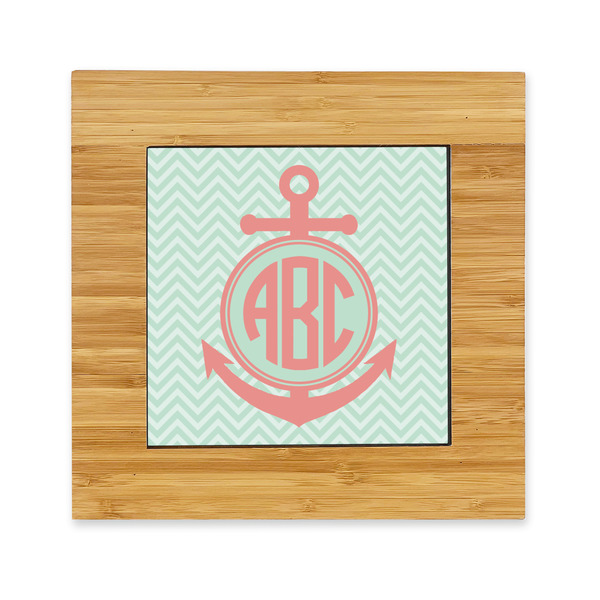 Custom Chevron & Anchor Bamboo Trivet with Ceramic Tile Insert (Personalized)