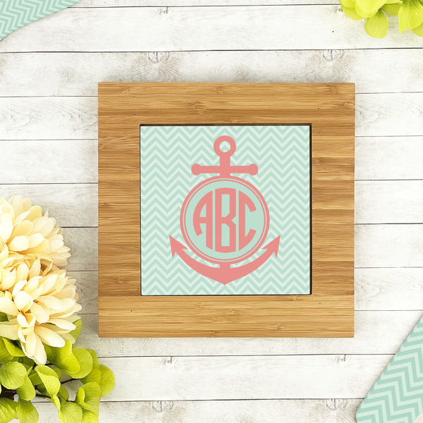 Chevron & Anchor Bamboo Trivet with 6" Tile - LIFESTYLE