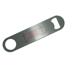 Chevron & Anchor Bar Bottle Opener - Silver w/ Monogram
