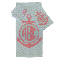 Chevron & Anchor Bath Towel Set - 3 Pcs (Personalized)