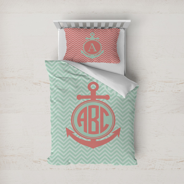 Custom Chevron & Anchor Duvet Cover Set - Twin (Personalized)