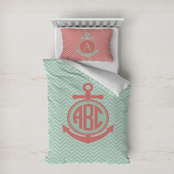 Custom Chevron & Anchor Duvet Cover Set - Twin XL (Personalized)
