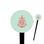 Chevron & Anchor 4" Round Plastic Food Picks - Black - Single Sided (Personalized)