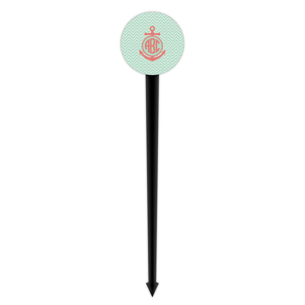 Chevron & Anchor Black Plastic 4" Food Pick - Round - Single Pick