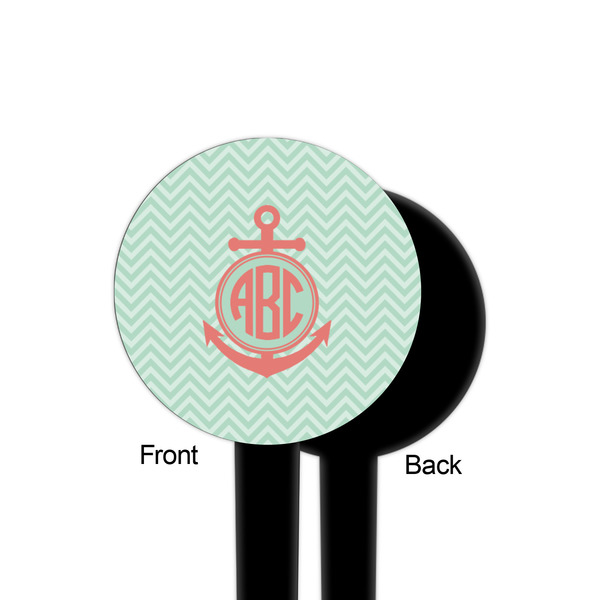 Chevron & Anchor Black Plastic 4" Food Pick - Round - Single Sided - Front & Back