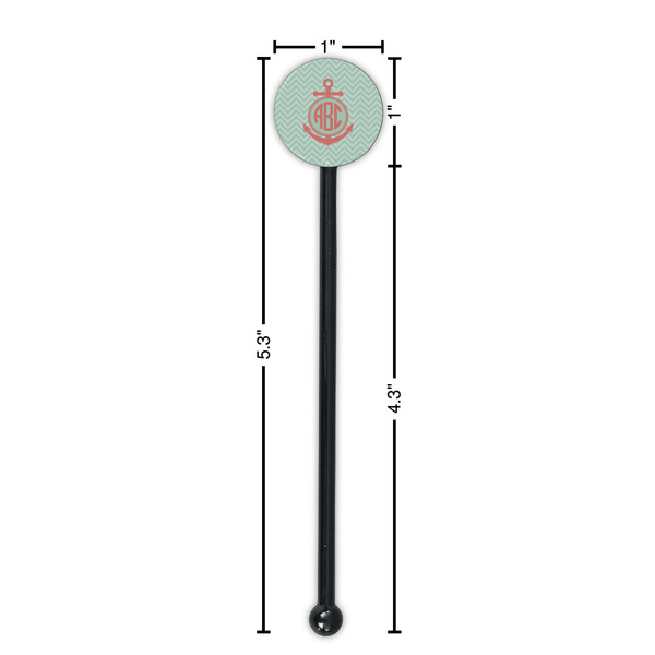 Chevron & Anchor Black Plastic 5.5" Stir Stick - Round - Dimensions