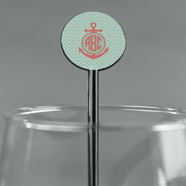 Chevron & Anchor Black Plastic 5.5" Stir Stick - Round - Main