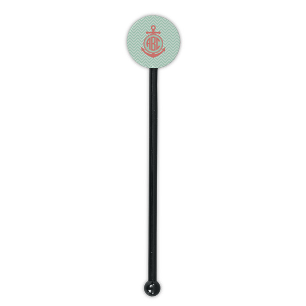 Chevron & Anchor Black Plastic 5.5" Stir Stick - Round - Single Stick