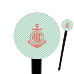 Chevron & Anchor 6" Round Plastic Food Picks - Black - Double Sided (Personalized)