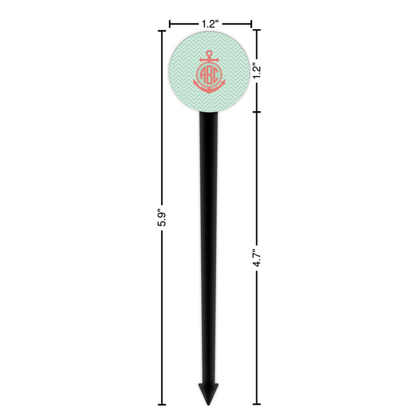 Chevron & Anchor Black Plastic 6" Food Pick - Round - Dimensions