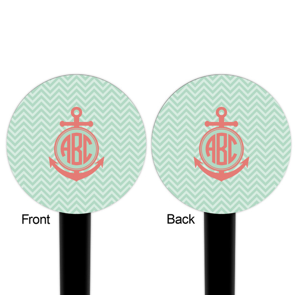 Chevron & Anchor Black Plastic 6" Food Pick - Round - Double Sided - Front & Back