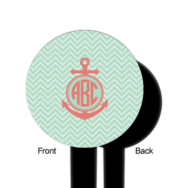 Chevron & Anchor Black Plastic 6" Food Pick - Round - Single Sided - Front & Back