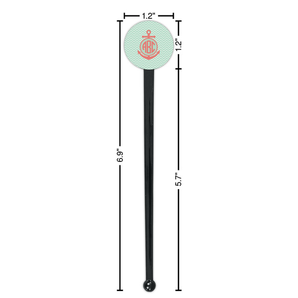 Chevron & Anchor Black Plastic 7" Stir Stick - Round - Dimensions
