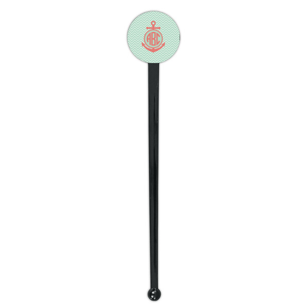 Chevron & Anchor Black Plastic 7" Stir Stick - Round - Single Stick