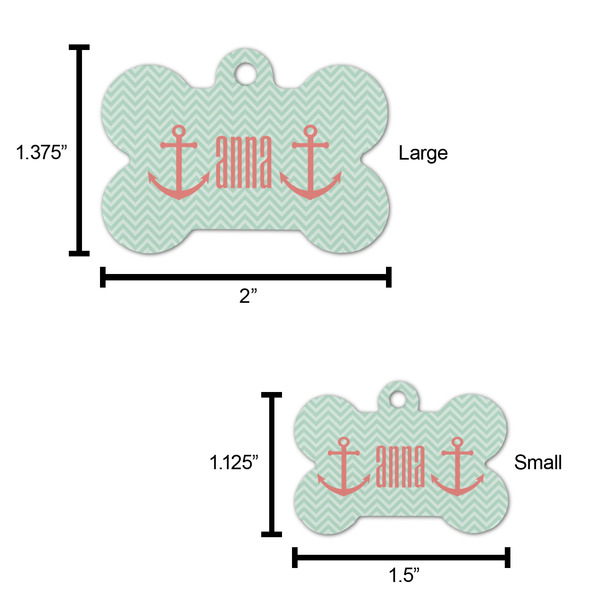 Chevron & Anchor Bone Shaped Dog ID Tag - Large - Scale