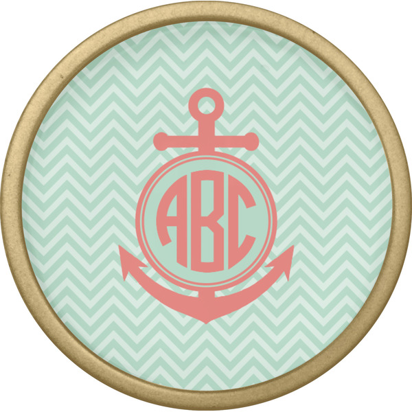 Chevron & Anchor Cabinet Knob - Gold - Front