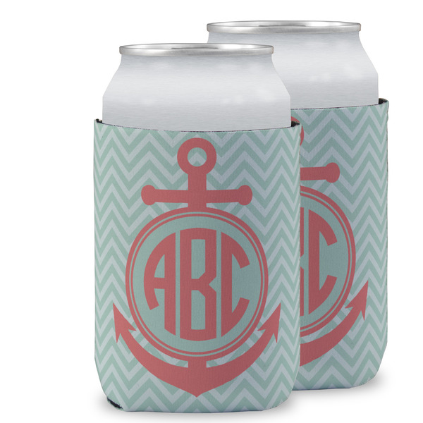 Custom Chevron & Anchor Can Cooler (12 oz) w/ Monogram