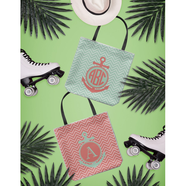 Chevron & Anchor Canvas Tote Lifestyle Front and Back- 13x13
