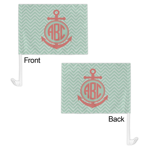 Chevron & Anchor Car Flag - 11" x 8" - Front & Back View