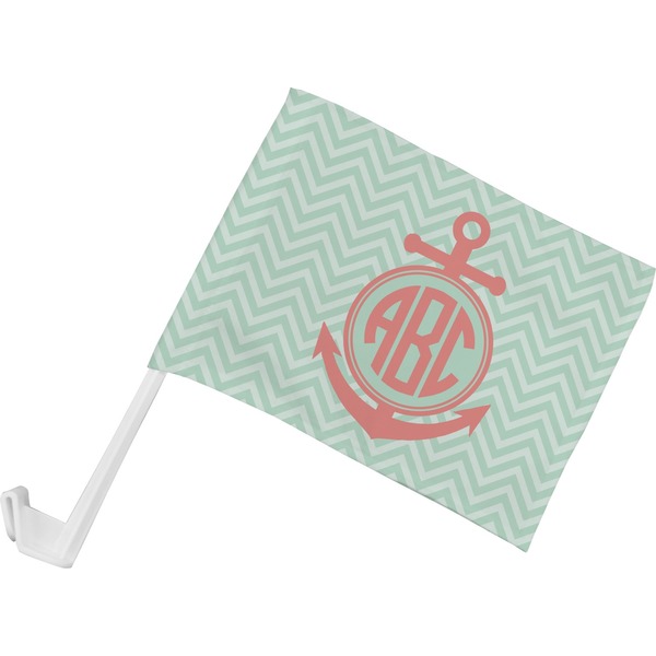 Custom Chevron & Anchor Car Flag - Small w/ Monogram