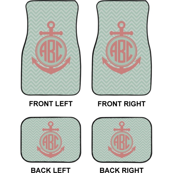 Chevron & Anchor Car Floor Mats Set (2F + 2B)