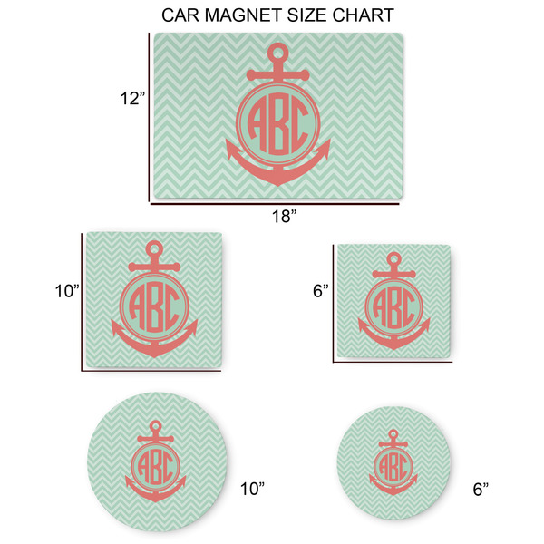 Chevron & Anchor Car Magnets - SIZE CHART