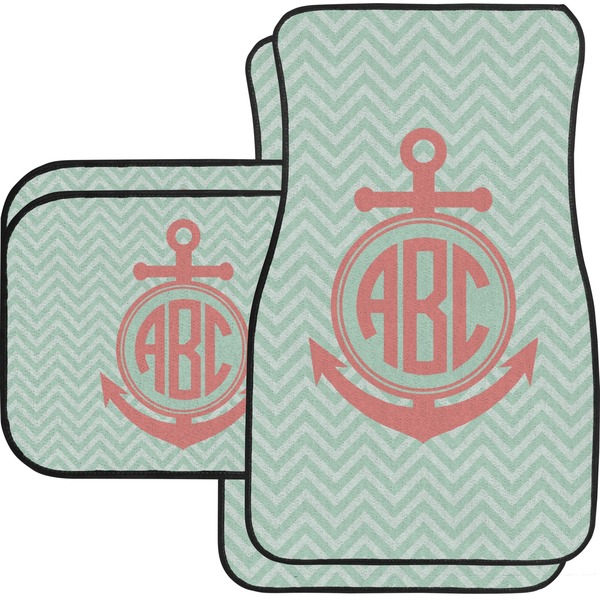 Custom Chevron & Anchor Car Floor Mats Set - 2 Front & 2 Back (Personalized)