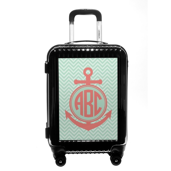 Custom Chevron & Anchor Carry On Hard Shell Suitcase (Personalized)