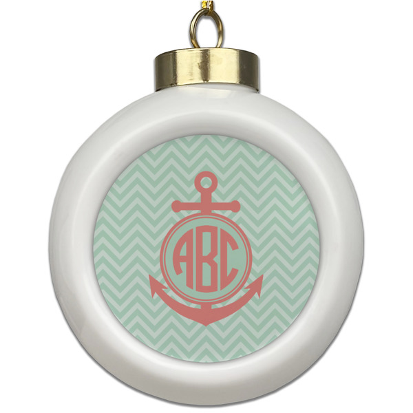 Custom Chevron & Anchor Ceramic Ball Ornament (Personalized)