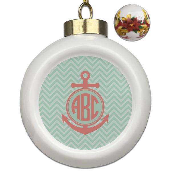Custom Chevron & Anchor Ceramic Ball Ornaments - Poinsettia Garland (Personalized)