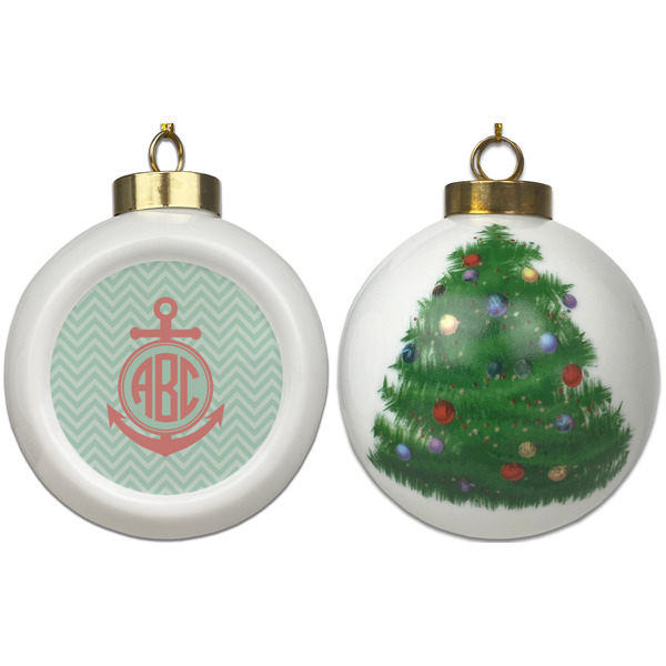 Chevron & Anchor Ceramic Christmas Ornament - X-Mas Tree (APPROVAL)