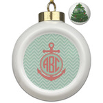 Chevron & Anchor Ceramic Ball Ornament - Christmas Tree (Personalized)