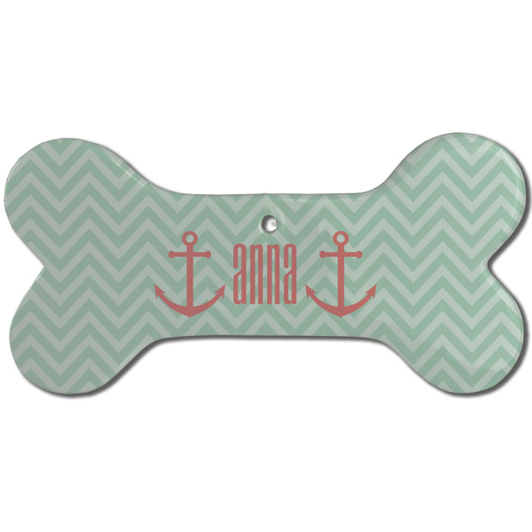 Chevron & Anchor Ceramic Flat Ornament - Bone Front