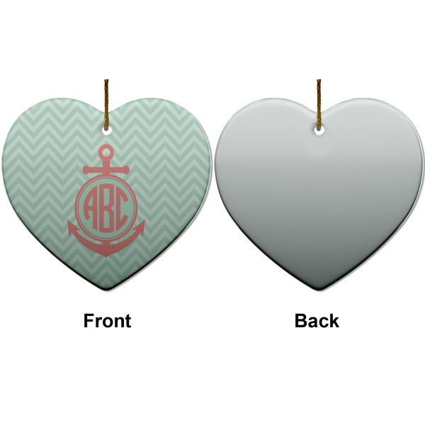 Chevron & Anchor Ceramic Flat Ornament - Heart Front & Back (APPROVAL)