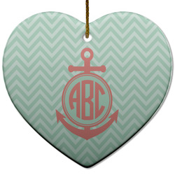Chevron & Anchor Heart Ceramic Ornament w/ Monogram