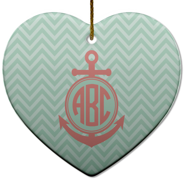 Custom Chevron & Anchor Heart Ceramic Ornament w/ Monogram