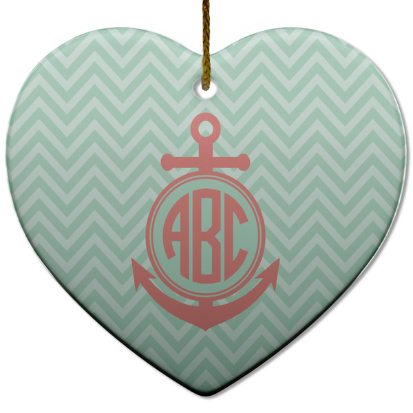 Chevron & Anchor Ceramic Flat Ornament - Heart (Front)