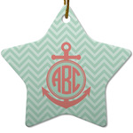 Chevron & Anchor Star Ceramic Ornament w/ Monogram
