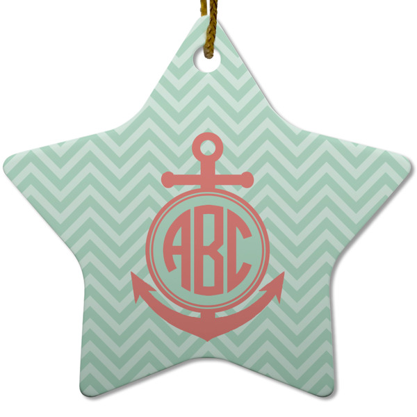 Chevron & Anchor Ceramic Flat Ornament - Star (Front)