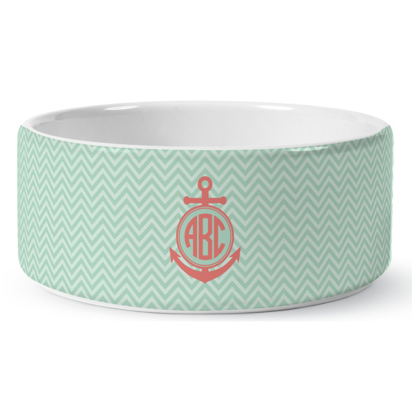 Custom Chevron & Anchor Ceramic Dog Bowl (Personalized)