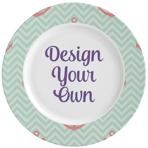 Custom Chevron & Anchor Ceramic Dinner Plates (Set of 4) (Personalized)