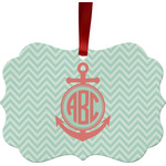 Chevron & Anchor Metal Frame Ornament - Double Sided w/ Monogram