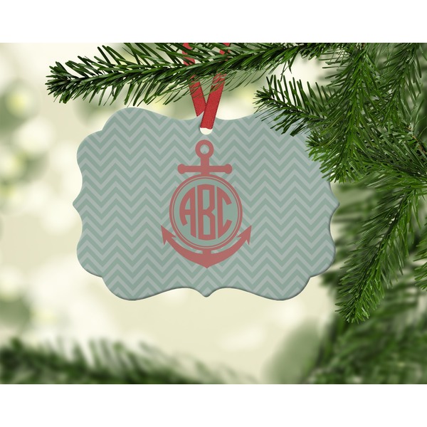 Chevron & Anchor Christmas Ornament (On Tree)